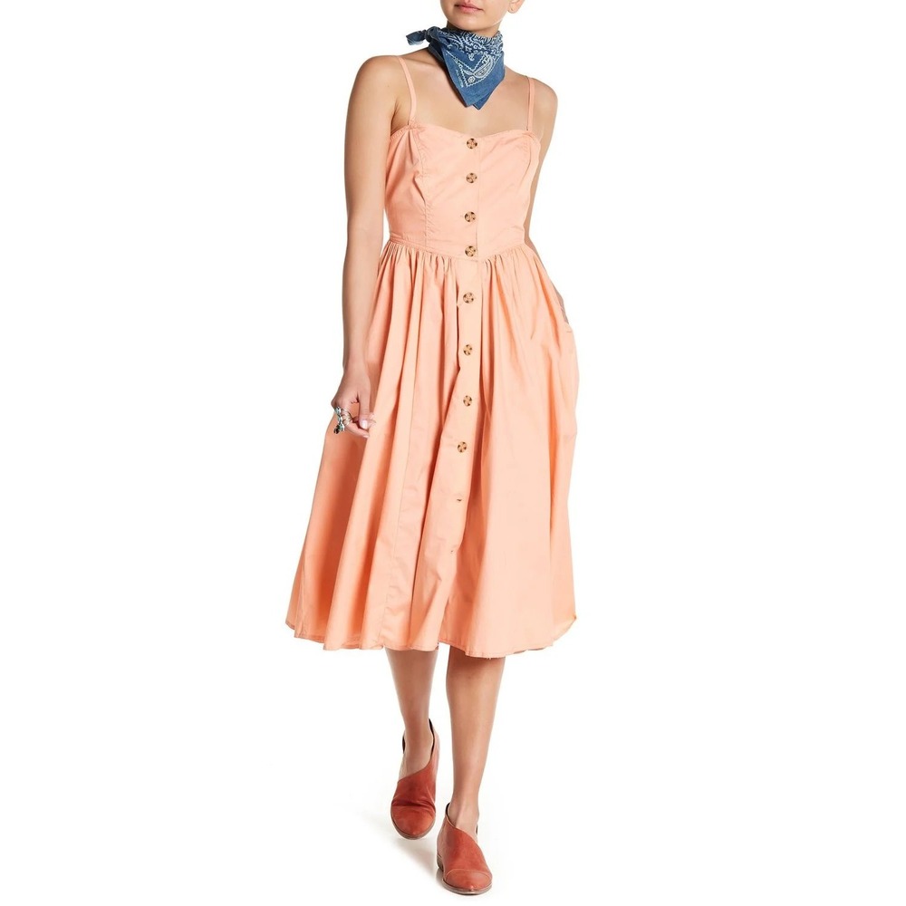 Free People Perfect Peach Poplin Midi Dress Size‎ Medium